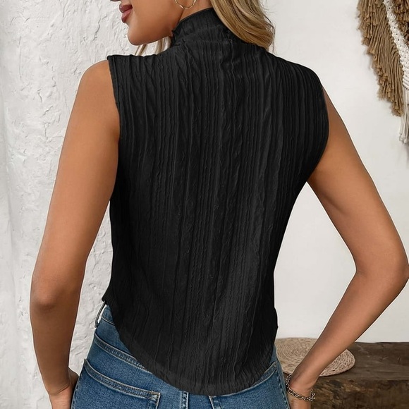 Black Crinkled- Texture Mock-Neck Top - Picture 3 of 10